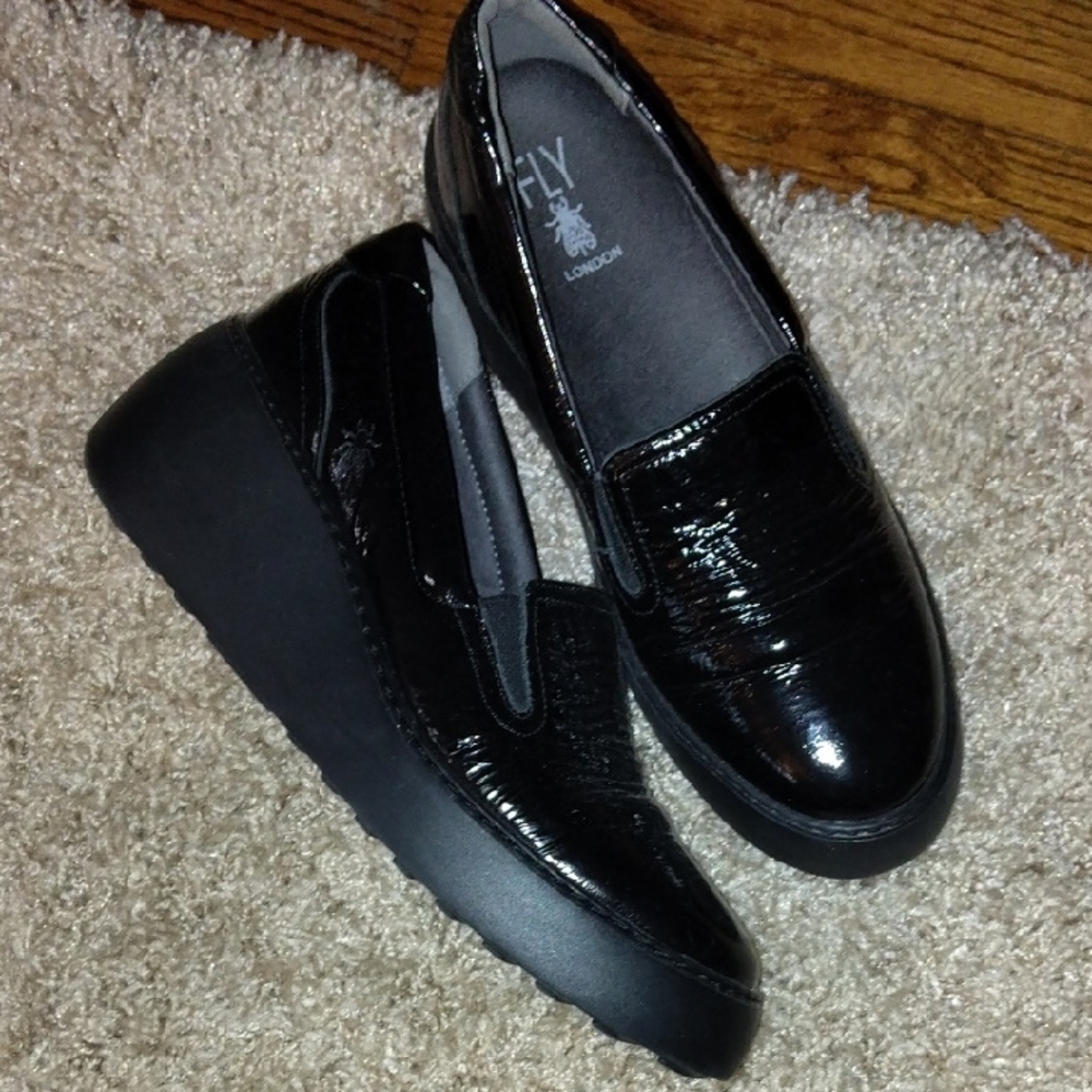 Fly London Glossy Black Loafers